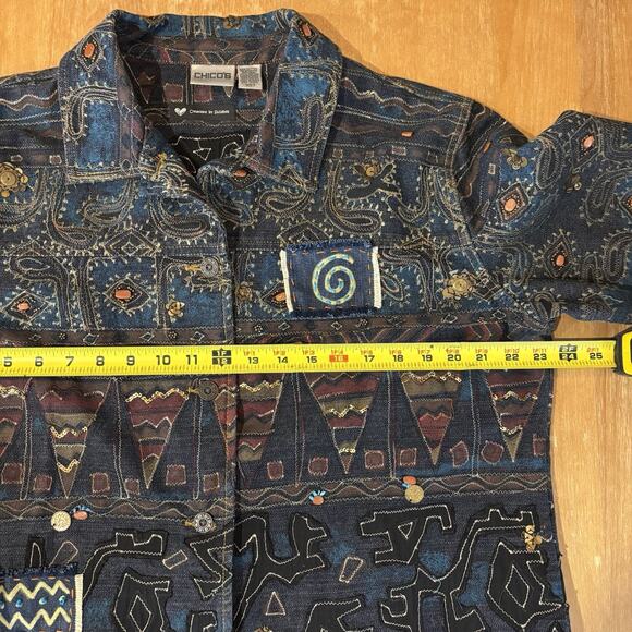Chico's Embroidered Jacket XL Patchwork Stones Embellish Art to Wear Aztec Boho - Picture 14 of 16